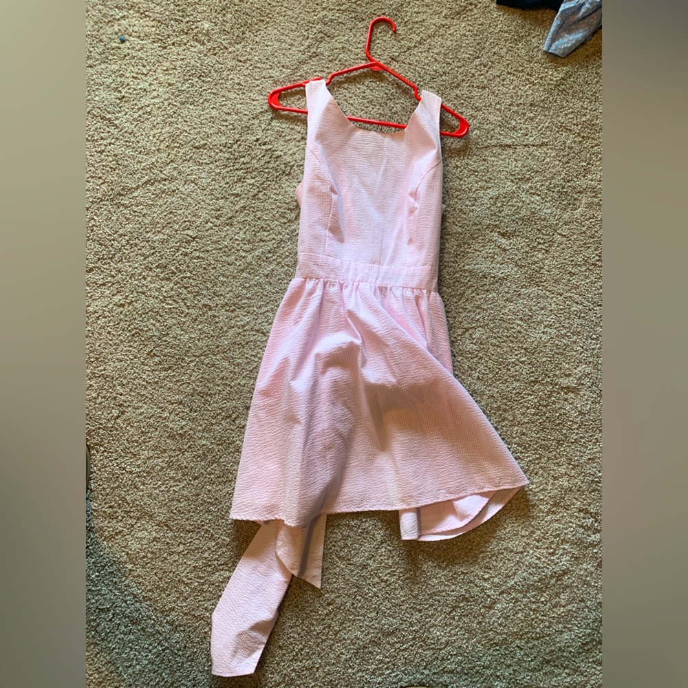 LAUREN JAMES Seersucker baby pink dress